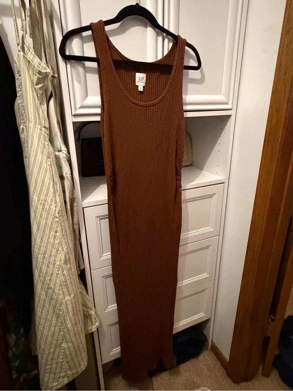 GAP Sleeveless Ribbed Maxi Dress in Chestnut Brown